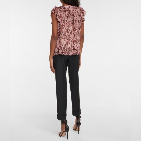 Velvet Women’s Size Large Red Pink Romantic Ruffled Floral Print Viscose Shirt - Picture 6 of 14